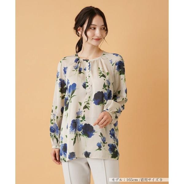 Leilian / レリアン フラワー柄ヘンリーネックブラウス【ROCHAS Premiere】 フラワー柄ヘンリーネックブラウス【ROCHAS Premiere】|レリアン