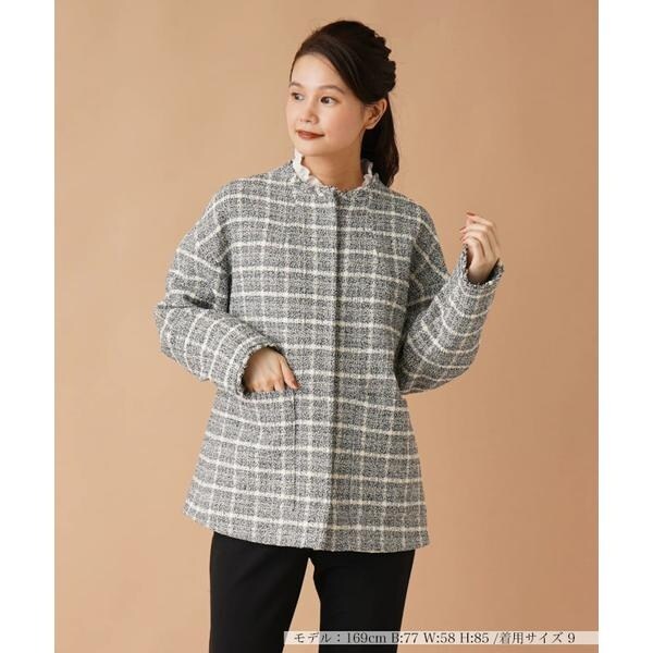 セットアップ【アーサーベル社製／チェック生地】レリアン／ジャケット＆スカート チェックノーカラージャケット【my perfect wardrobe】 | レリアン