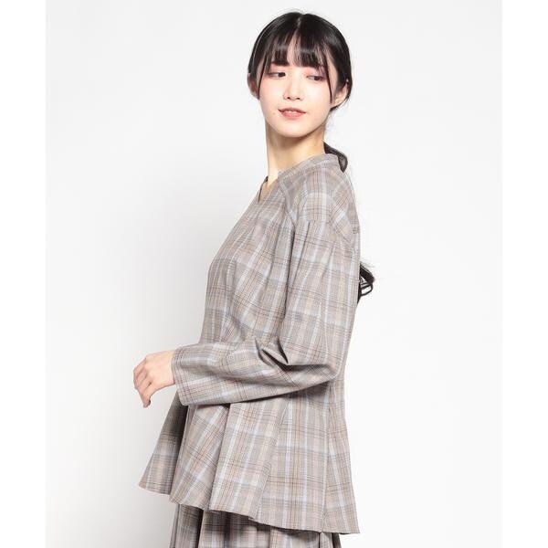 セットアップ対応商品】チェックペプラムブラウス【Leilian