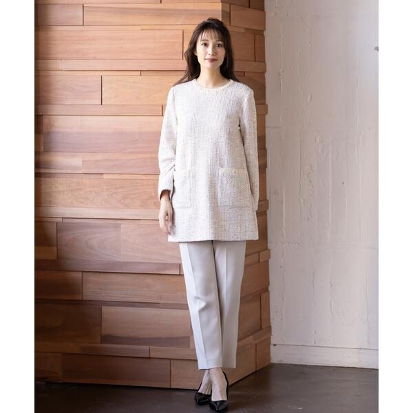 23区・Leilian・レリアン・ツィードフレアースカート・大きいサイズ13+ LeilianXLブラウン ラメ ノーカラー ジャケット フレア スカート