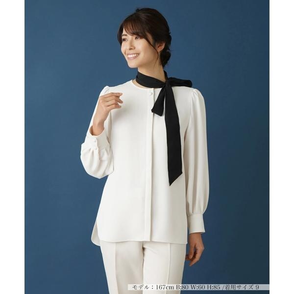 レリアン 近年モデル ホワイトとろみパールボウタイブラウス 11L