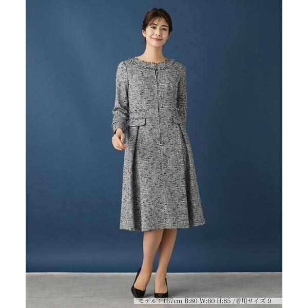 セレモニー】ストレッチミックスツイードタックワンピース | レリアン