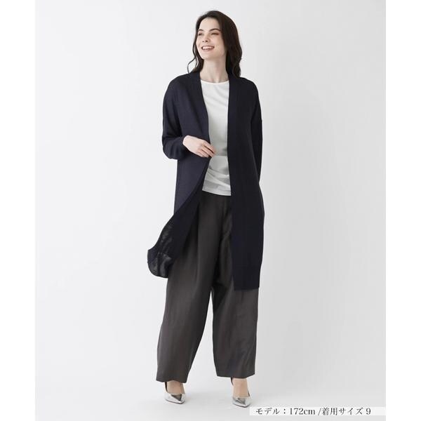 21AW レリアン ロングカーディガン ニット ジップアップ フード 紺 9 M ロングトッパーカーディガン【THE NEW】【Leilian WHITE LABEL