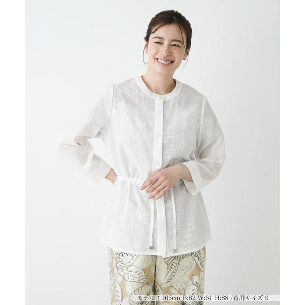 格子柄ノーカラーブラウス【ROCHAS Premiere】 | レリアン(Leilian