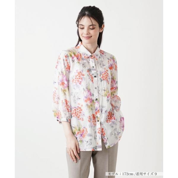 Leilian WHITE LABEL 柄切替 チュニック ブラウス 9 日本製 Leilian WHITE LABEL 柄切替 チュニック ブラウス 9 日本製