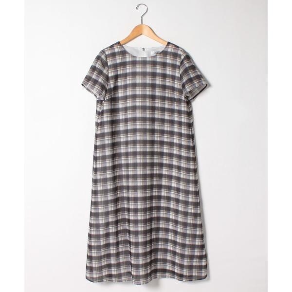 Leilian ピンク系チェック 半袖ワンピース