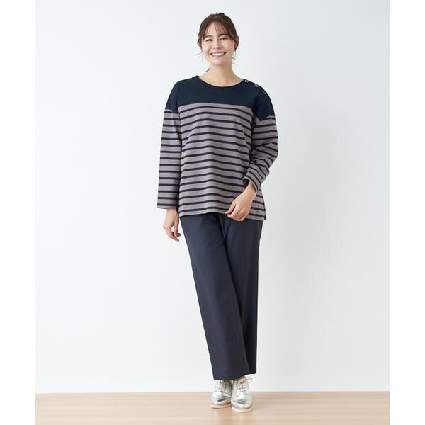 Leilian 洗えるドット×ストライプチュニック丈カットソー 17＋ Leilian 洗えるドット×ストライプチュニック丈カットソー 17＋