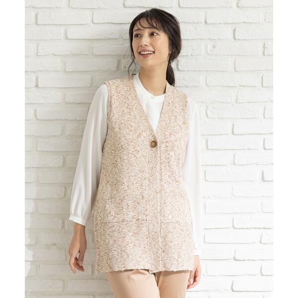 大きいサイズ☆未使用☆レリアン プラスハウス　Vネックニットベスト 織地麻混紡 大きいサイズ☆未使用☆レリアン プラスハウス Vネックニットベスト