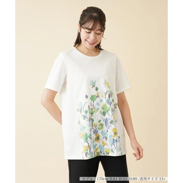 Leilian PLUS HOUSE / レリアンプラスハウス 【店舗人気】フラワープリントカットソー【プラス企画】 店舗人気】フラワーモチーフカットソー【Leilian WHITE LABEL