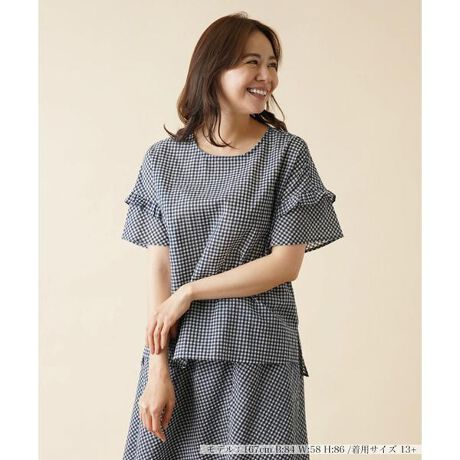 セットアップ対応商品】ギンガムチェックフリルブラウス【プラス企画 