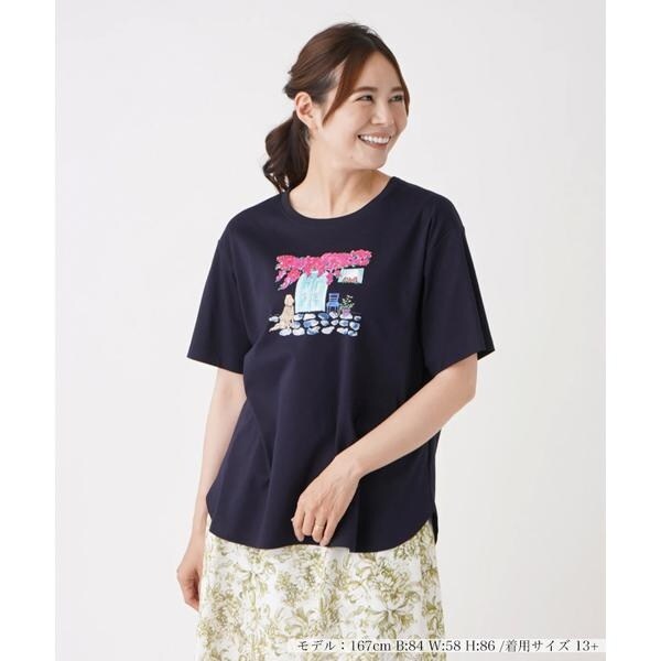 Leilian レリアンドットリボンプリントTシャツカットソー