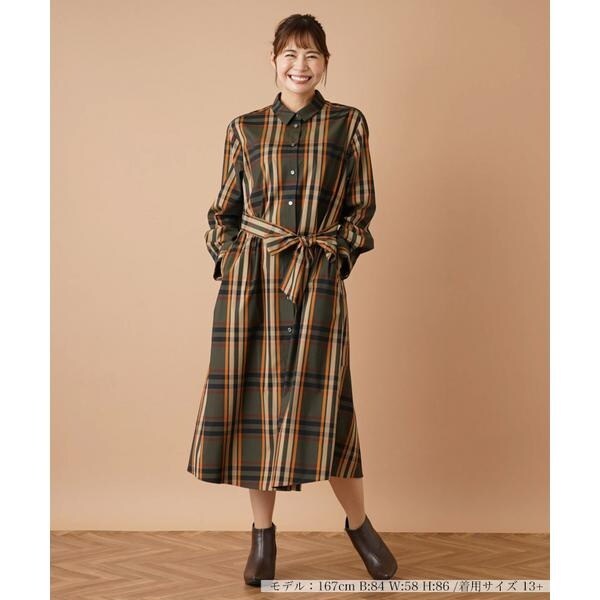 チェック柄長袖シャツワンピース【Leilian WHITE LABEL
