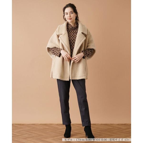 A3252*レリアン*ファー付/ポンチョ風/ウールコート/ブラック/13+