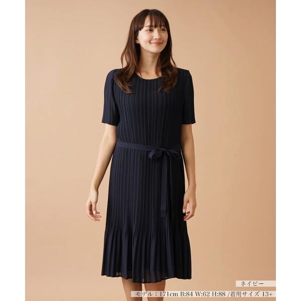 プリーツ半袖ワンピース【Leilian WHITE LABEL】 | レリアン プラス