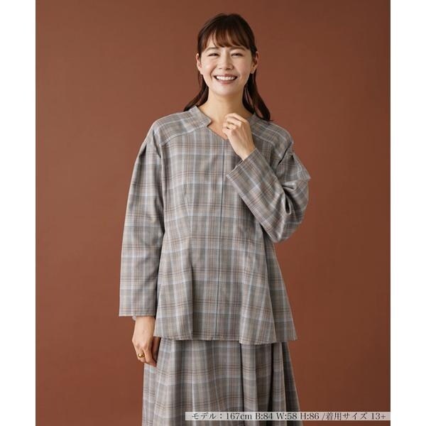 Leilian PLUS HOUSE / レリアンプラスハウス 【セットアップ対応商品】チェックペプラムブラウス【Leilian：EZUMI】 セットアップ対応商品】チェックペプラムブラウス【Leilian