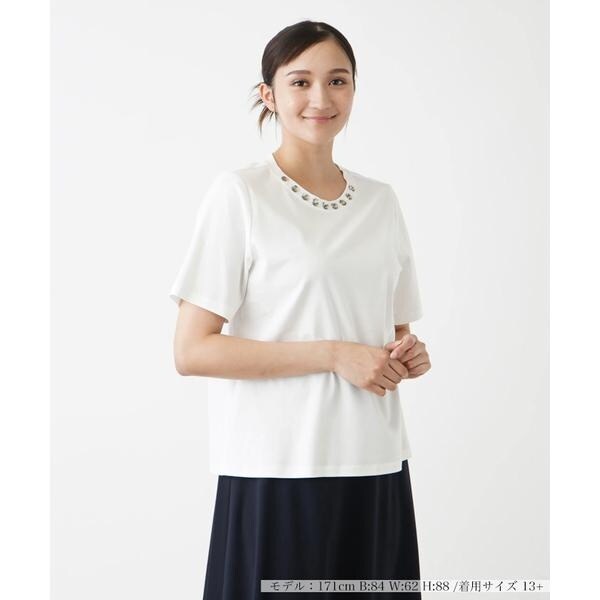 ネックビジュー半袖カットソー【THE NEW】【Leilian WHITE LABEL