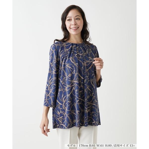 レリアン Lelian 刺繍入り 半袖 チュニック エレガント 軽やか ブルー レリアン Lelian 刺繍入り 半袖 チュニック エレガント 軽やか