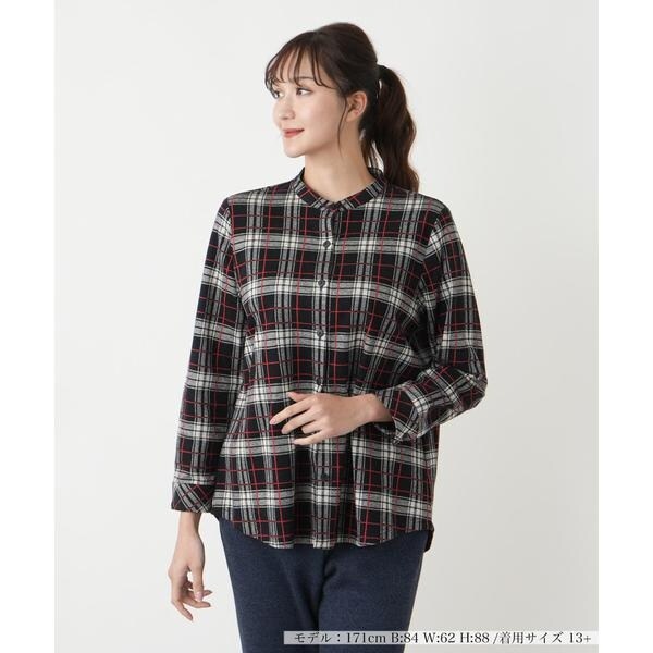 チェックバンドカラーブラウス【Leilian WHITE LABEL