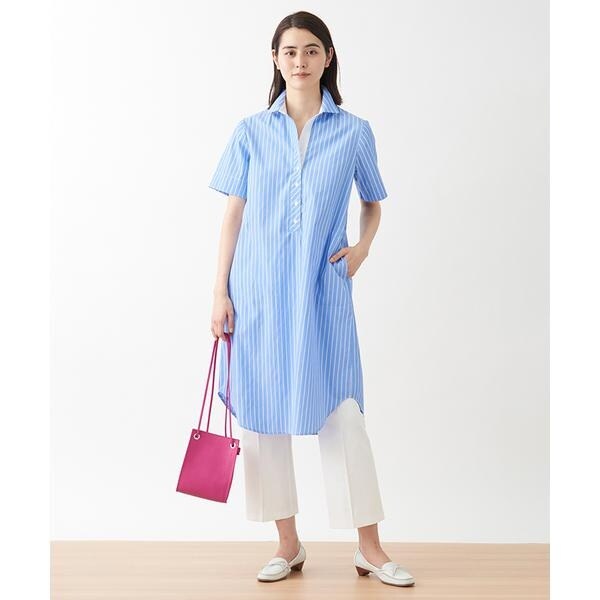 最新入荷 ストライプ半袖ロングシャツ シャツ