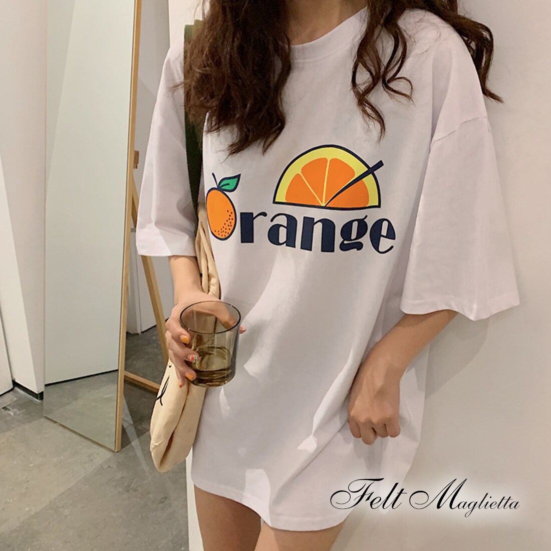 オレンジプリントTシャツ | フェルトマリエッタ(Felt Maglietta