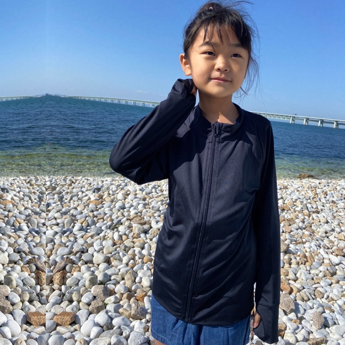 ラッシュガードフードなしキッズ プール 海 夏休み こども 親子