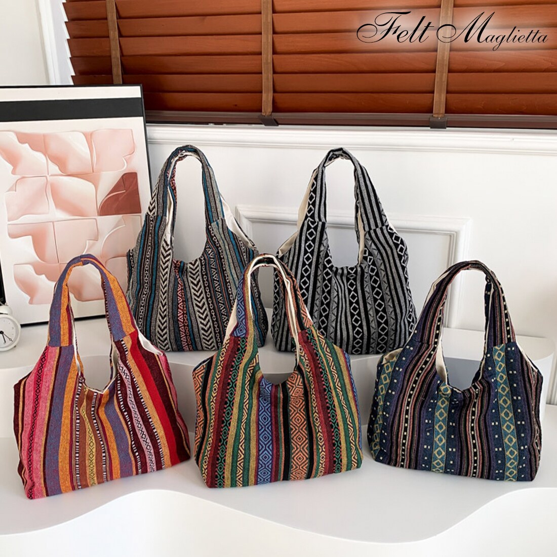 マルチカラーストライプショルダーバッグ トート BAG エスニック 軽量