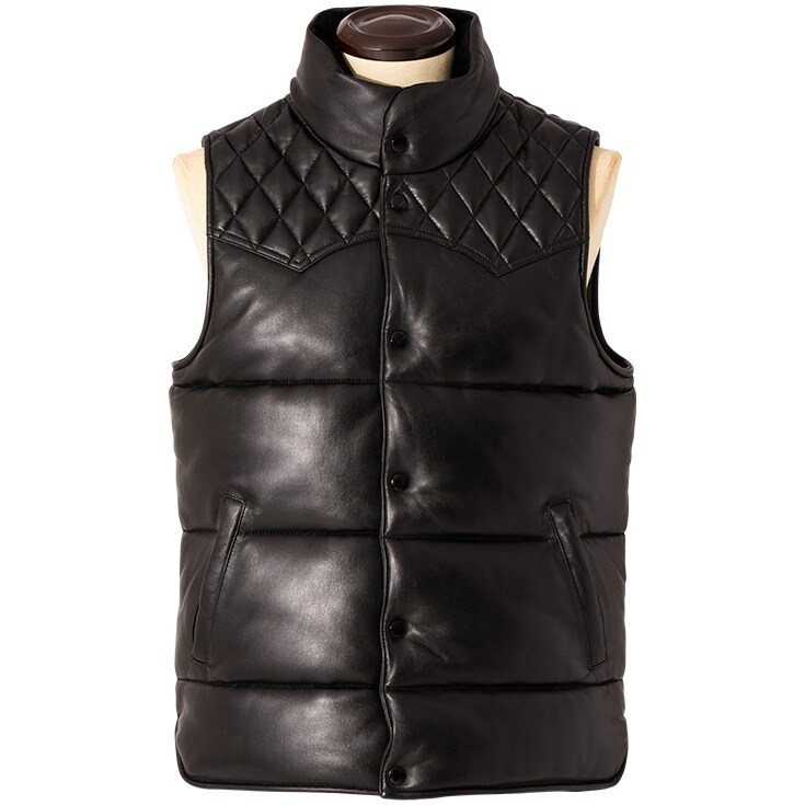 リューグーレザーズ liugoo leathers　羊革 肉厚　レザーベスト Liugoo Leathers 本革 中綿ダウンベスト メンズ リューグーレザーズ