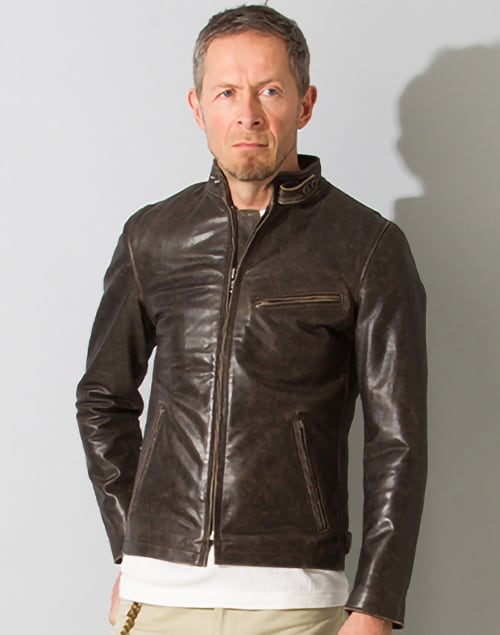 LIUGOO PLUS 本革 シングルライダースジャケット メンズ リューグー