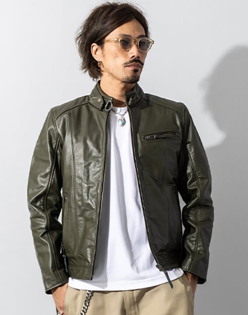 LIUGOO PLUS 本革 シングルライダースジャケット メンズ リューグー