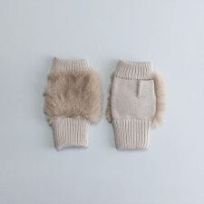 WOMEN フェイクファー付きフィンガーレスニットグローブ