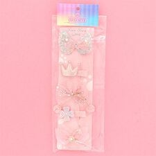 羽＆リボンMIXヘアクリップ 5個セット