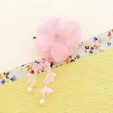ピンク パール付き光るお花ヘアクリップ