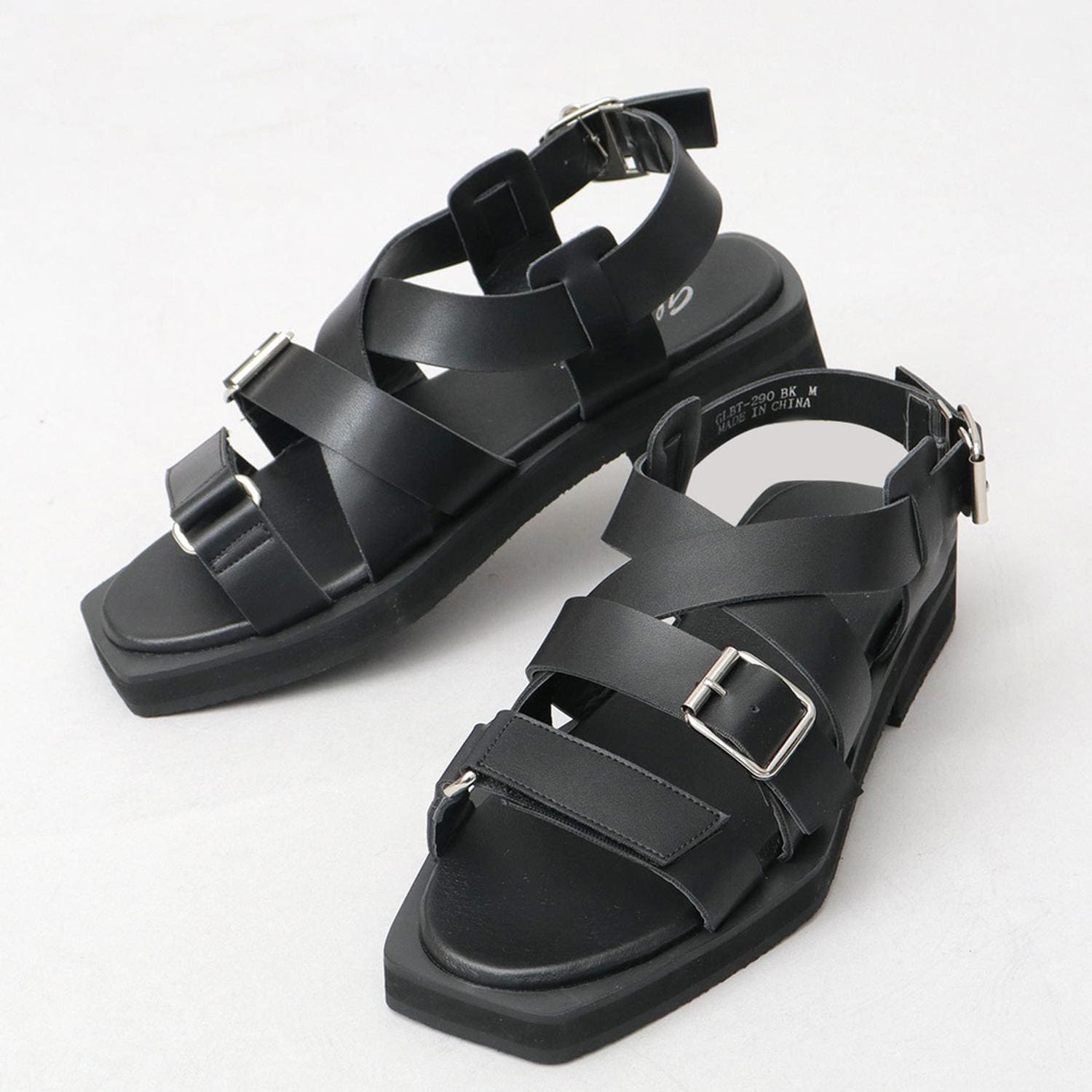 [�}���C]glabella SQOUARE TOE STRAP SANDALS/�o�b�N���[�h�t�@�~���[�iBACKYARD FAMILY�j BLACK