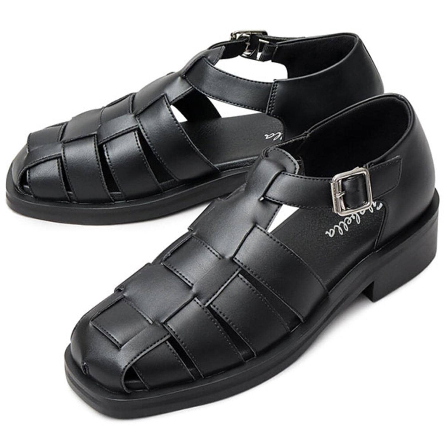 [}C]glabella SQUARE TOE GURKHA SANDALS/obN[ht@~[iBACKYARD FAMILYj BLACK