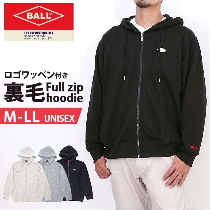 BALL 裏毛 ワッペン付きフルジップパーカー | バックヤードファミリー