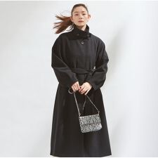 ベルト付きボリューム袖ステンカラーコート