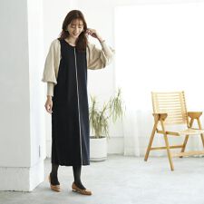 配色ボリューム袖ニットワンピース
