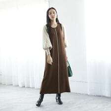 配色ボリューム袖ニットワンピース