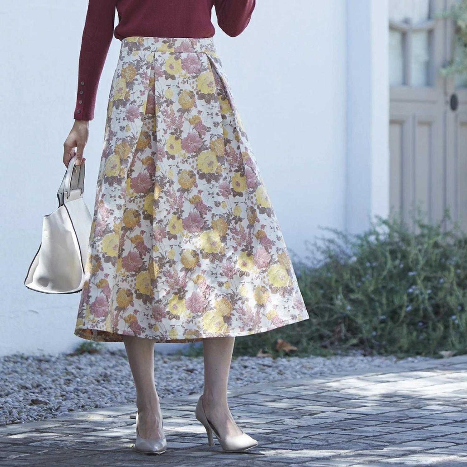 HeartE ゴブランフレアスカート ゴブラン柄タックフレアスカート | バックヤードファミリー(BACKYARD