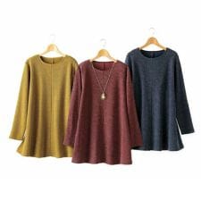 フレアーシルエット裏起毛チュニック３色組