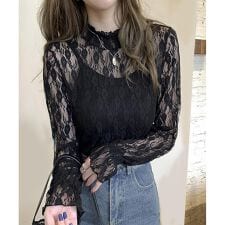 シースルー長袖レース ブラウス