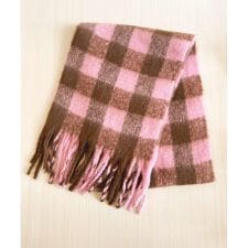 ピンクブラウンブロックチェックマフラー