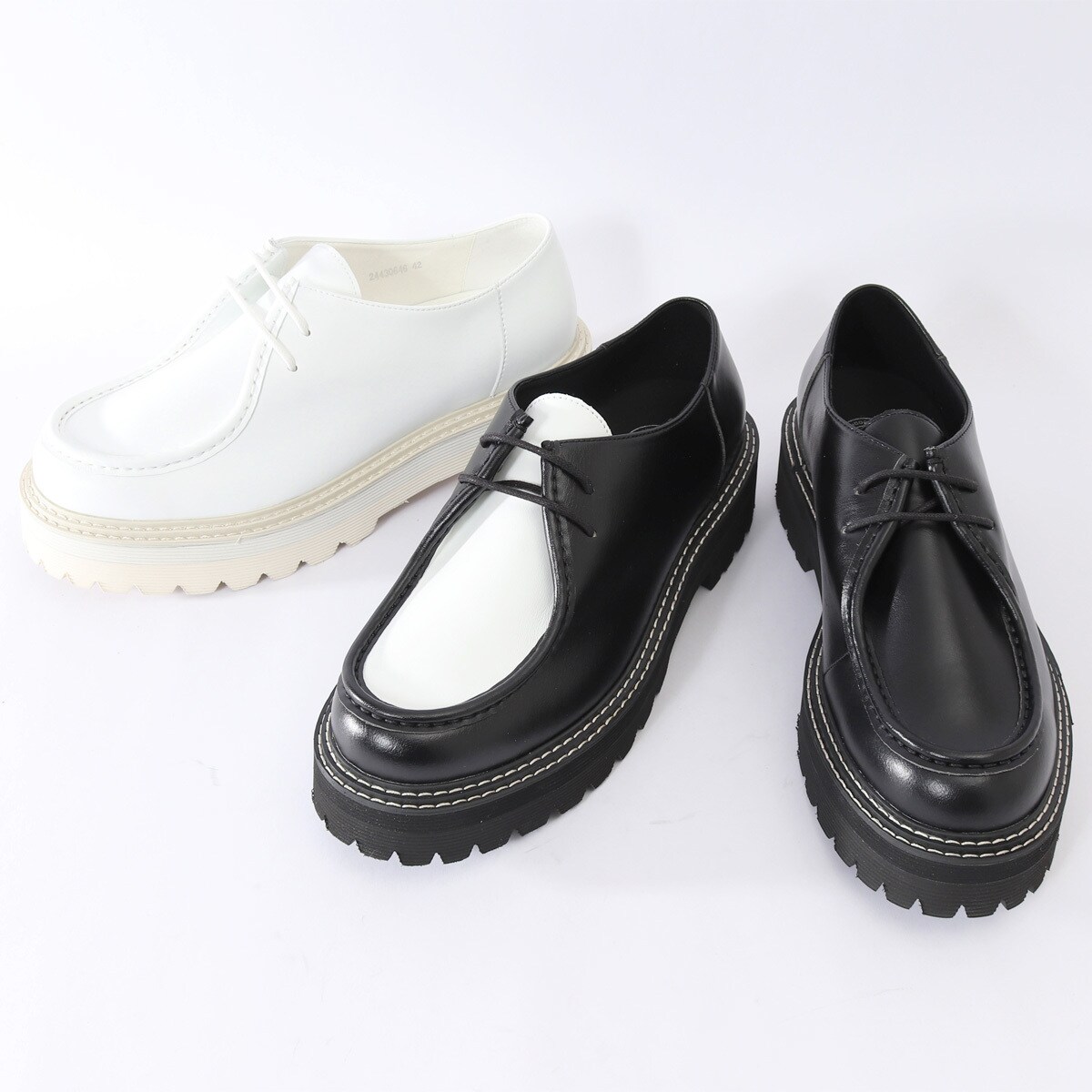 本革 厚底 タンクソール オブリーク プレーントゥ カジュアルシューズ