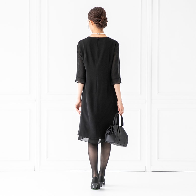 喪服/礼服/【洗える】シフォンジョーゼット ブラックフォーマル 