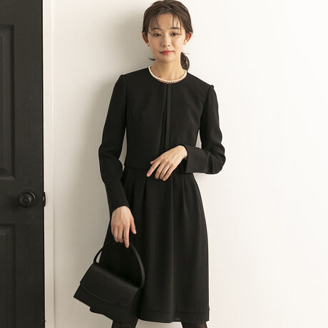 喪服 礼服 ブラックフォーマルスーツ ノーカラー フレアワンピース セットアップスーツ ベルト付き フォルムフォルマ Form Forma ファッション通販 マルイウェブチャネル