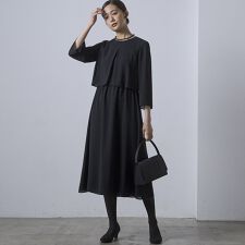 【洗える】フレアワンピース/セレモニー/喪服/礼服/ブラックフォーマル/夏