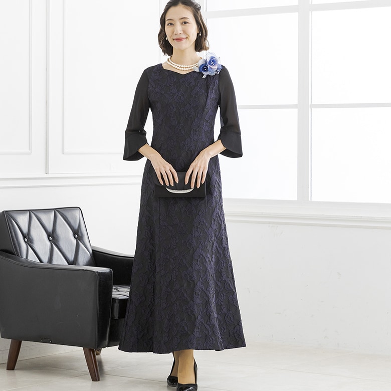 ジャガードレース/マザードレス/結婚式/母親/母/ドレス