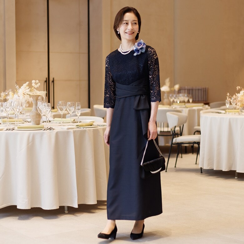 単品】《シャンタン生地》レース切替マザードレス /正礼装/結婚式/母親