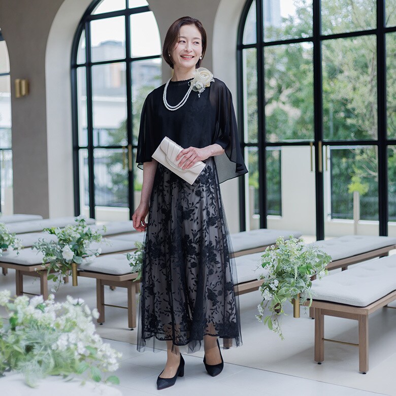 ケープとレースドレス2点セット《マザードレス》/結婚式/二次会/母親