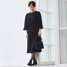 【喪服】【洗える】ボウタイフリル ワンピース/ブラックフォーマル/七五三/お宮参り/夏